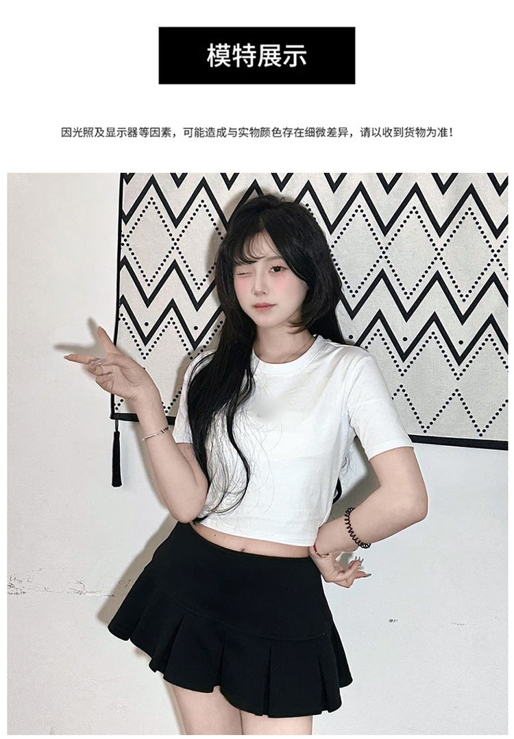 2025Summer New Solid Color Slim Fit Hot Girl Short Sleeve Off-Shoulder Tight Versatile Short Sleeve T T-shirt Top Hook Clothing Women's Wear