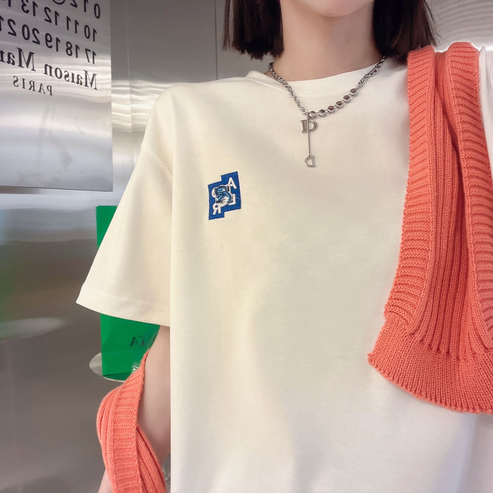 ADER Short Sleeve T Trendy Fashionable Summer Loose Casual Couple Style Shirt with Little Fox Embroidery for Men and Women