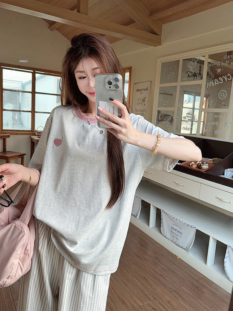 Summer new style round neck short sleeve women's shirt t Embroidered Cool Feeling Shirt T Pink Women's Shirt, Regular Shoulder, Loose Fit, Casual T Shirt