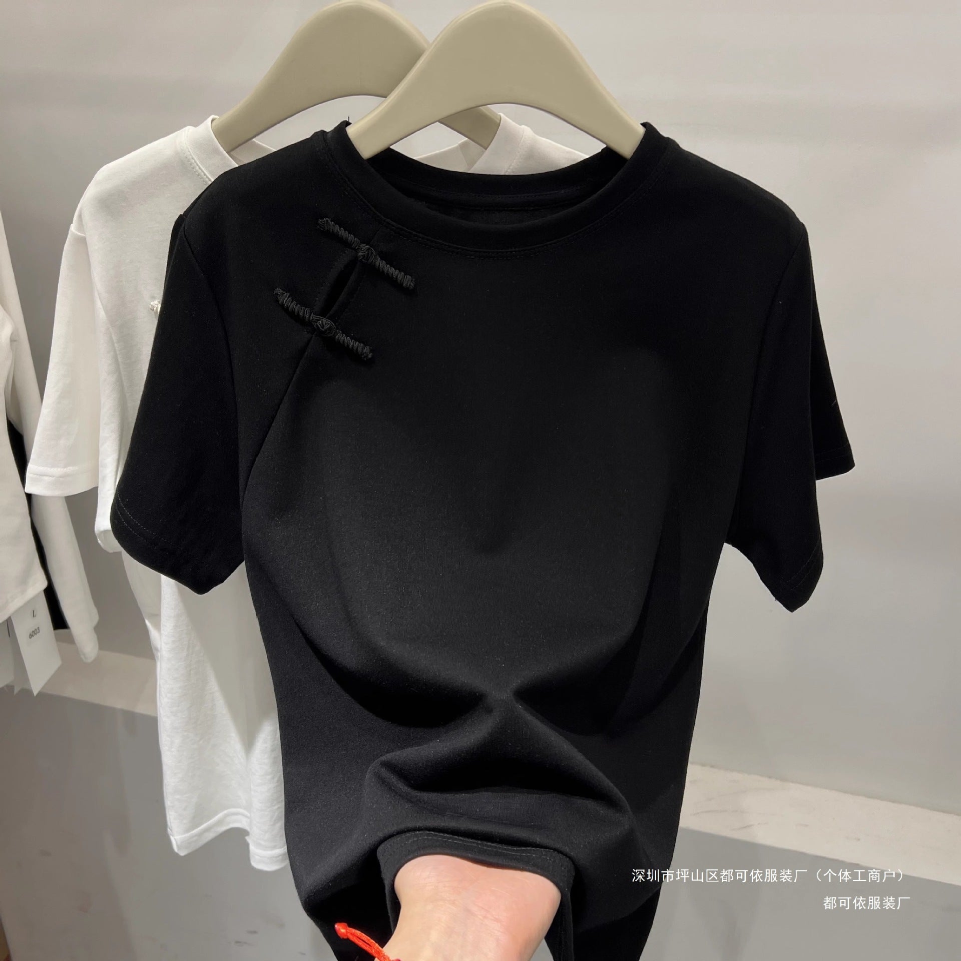 Official Image Peruvian Cotton Short Sleeve t Shirt2025Summer Button Short Solid Color Slim Fit Regular Shoulder Round Neck Korean Style Women's Top