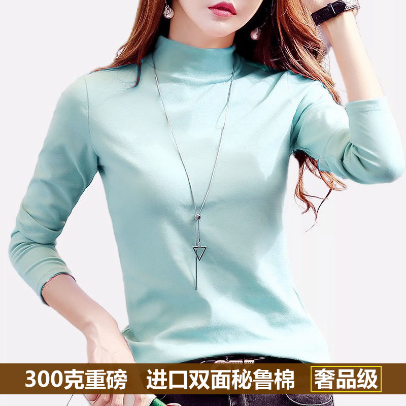 Autumn Heavy Imported Peruvian Cotton Half Turtleneck Long Sleeve t Women's T-shirt Parent-Child Mid-Neck Full Cotton Slim Fit Inner Layer Base Shirt