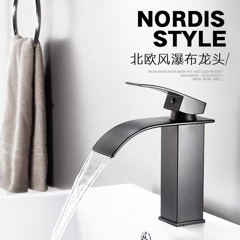 All-Copper Countertop Basin Undercounter Basin Waterfall Faucet Black Painted Hot and Cold Basin Faucet Wash Basin Manufacturer Wholesale