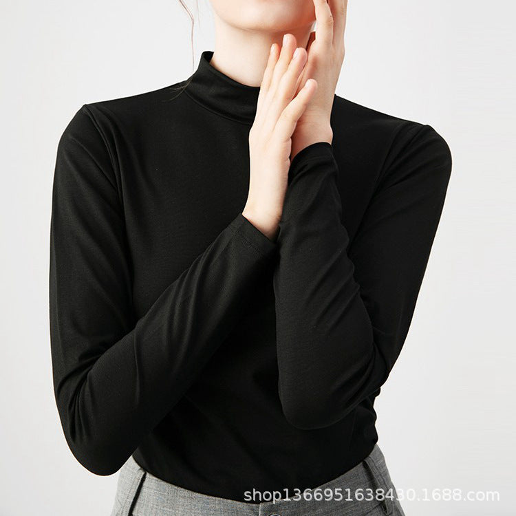 Autumn Heavy Imported Peruvian Cotton Half Turtleneck Long Sleeve t Women's T-shirt Parent-Child Mid-Neck Full Cotton Slim Fit Inner Layer Base Shirt