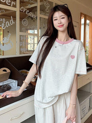 Summer new style round neck short sleeve women's shirt t Embroidered Cool Feeling Shirt T Pink Women's Shirt, Regular Shoulder, Loose Fit, Casual T Shirt